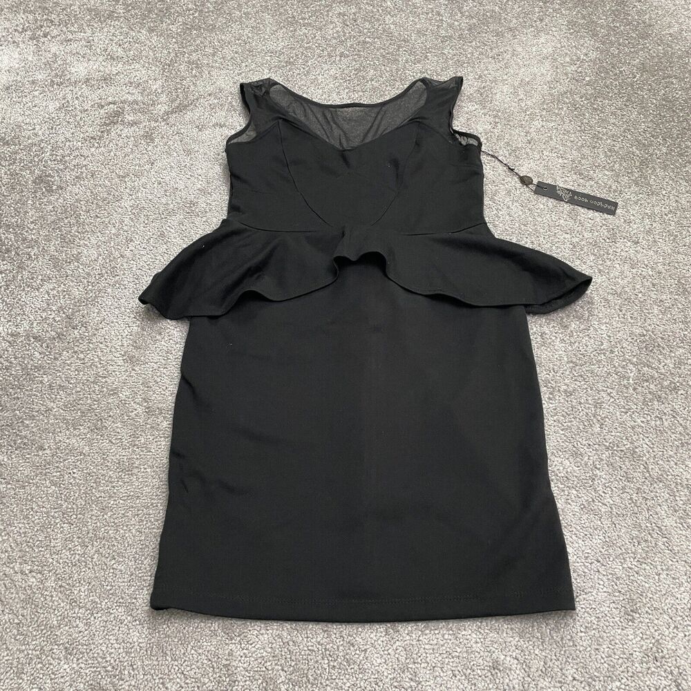 Poof Couture Peplum Dress Womens Large Black Sleeveless Mesh Knee Length NWT